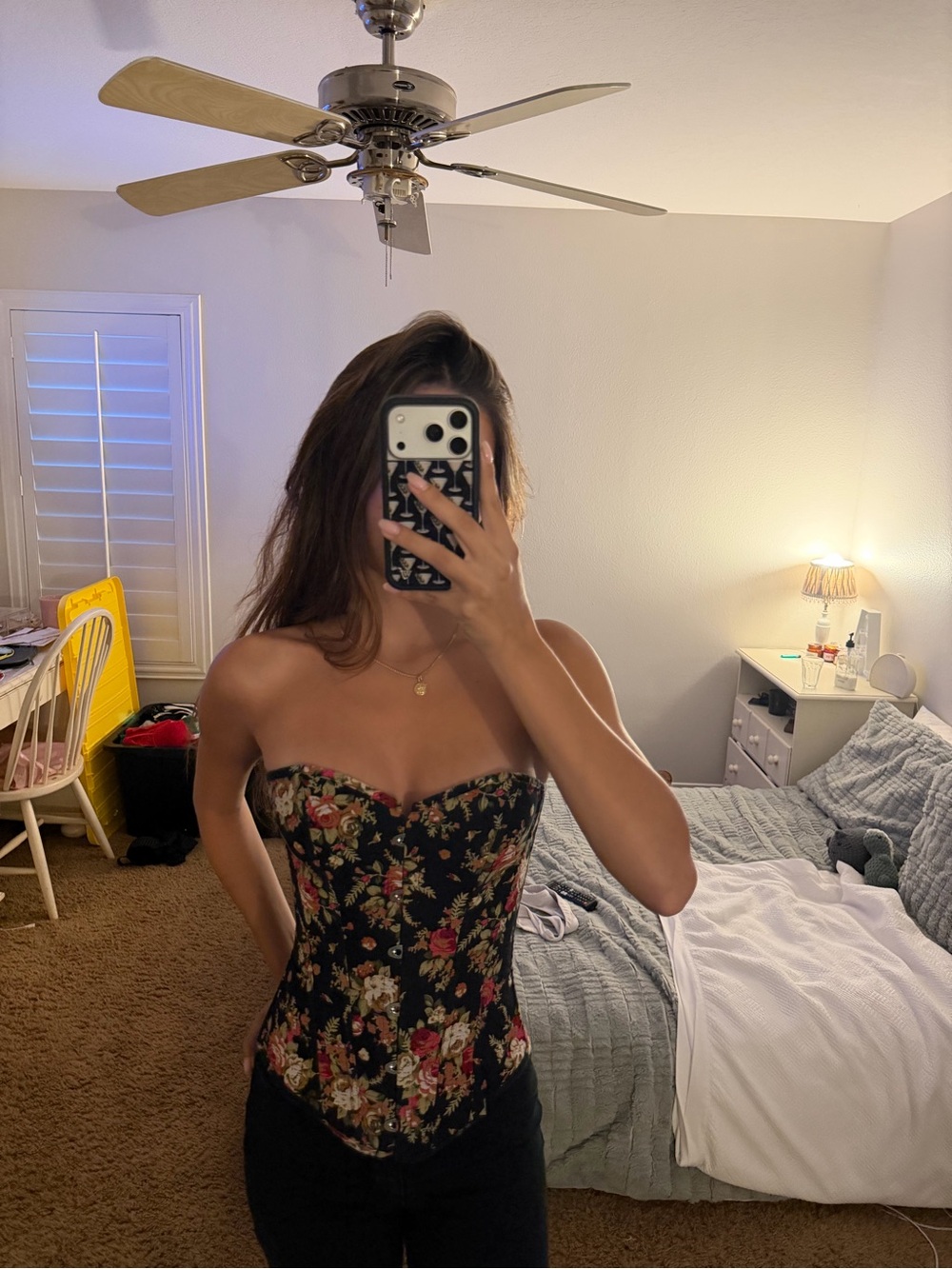 Strapless Black Floral Corset Top Size Small